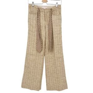 Rebecca Taylor Womens Linen Wool Silk Blend Wide Leg Trouser Pants Size 0 Tan‎
